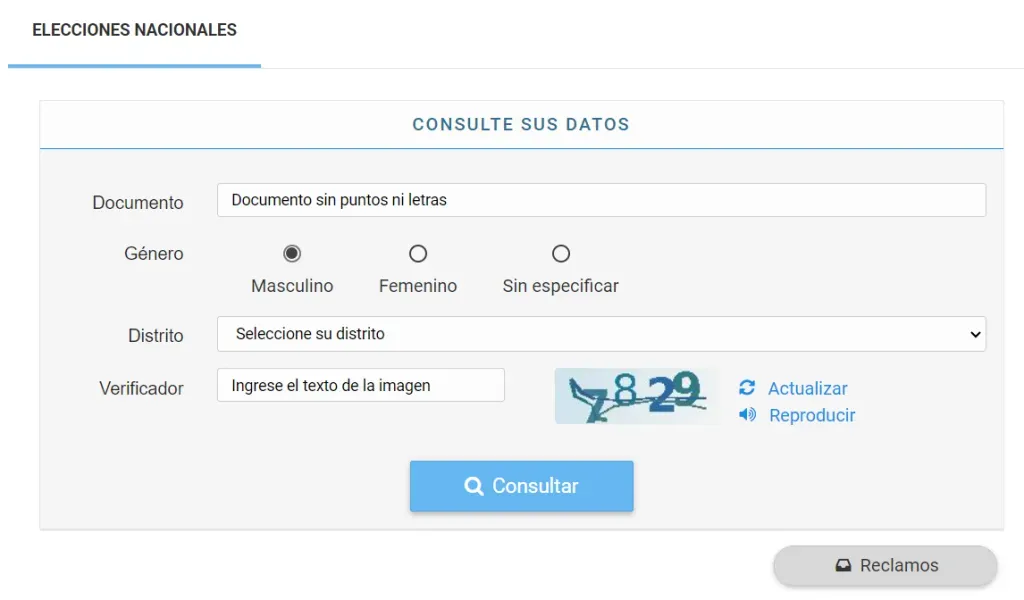 El sitio de consulta de datos de votación en Argentina.