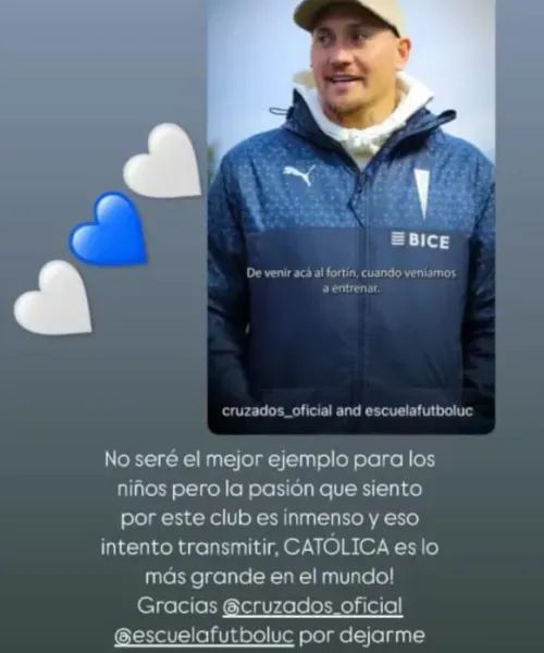 El mensaje que publicó Nicolás Castillo en Universidad Católica. | Foto: Captura.