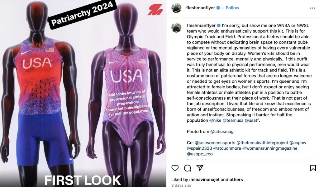 El posteo de Fleshman contra los uniformes de Nike
