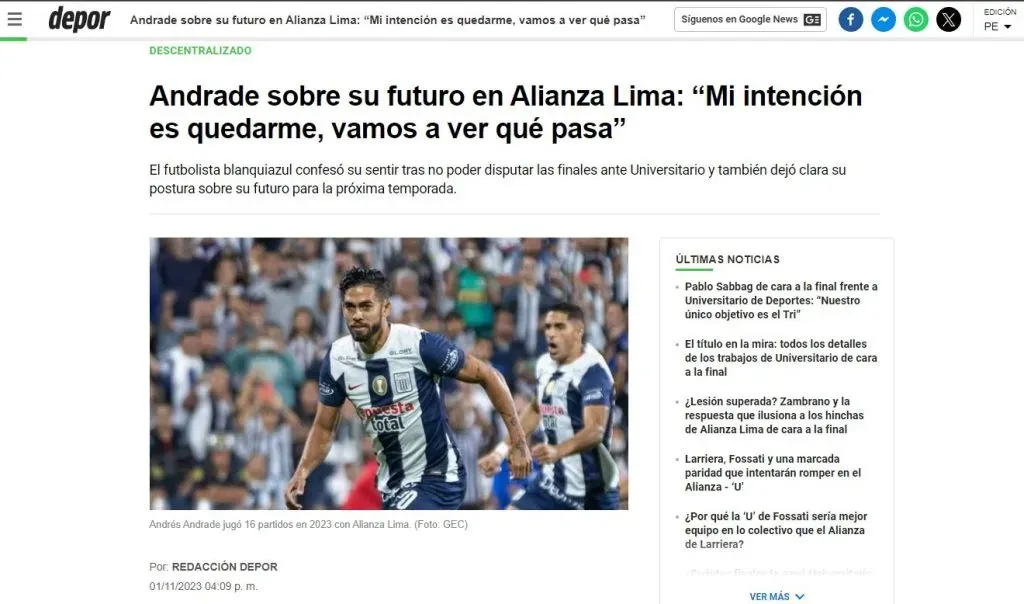 Andrés Andrade desea seguir en Alianza Lima. (Foto: Diario Depor).