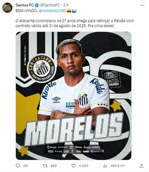 O atacante Morelos foi apresentado na Vila. Será que ele resolverá a seca de gols como visitante?