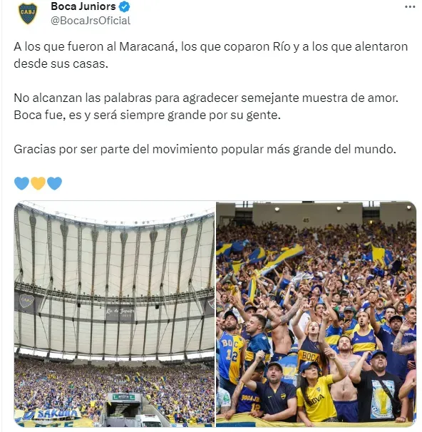 La publicación de Boca en su Twitter.