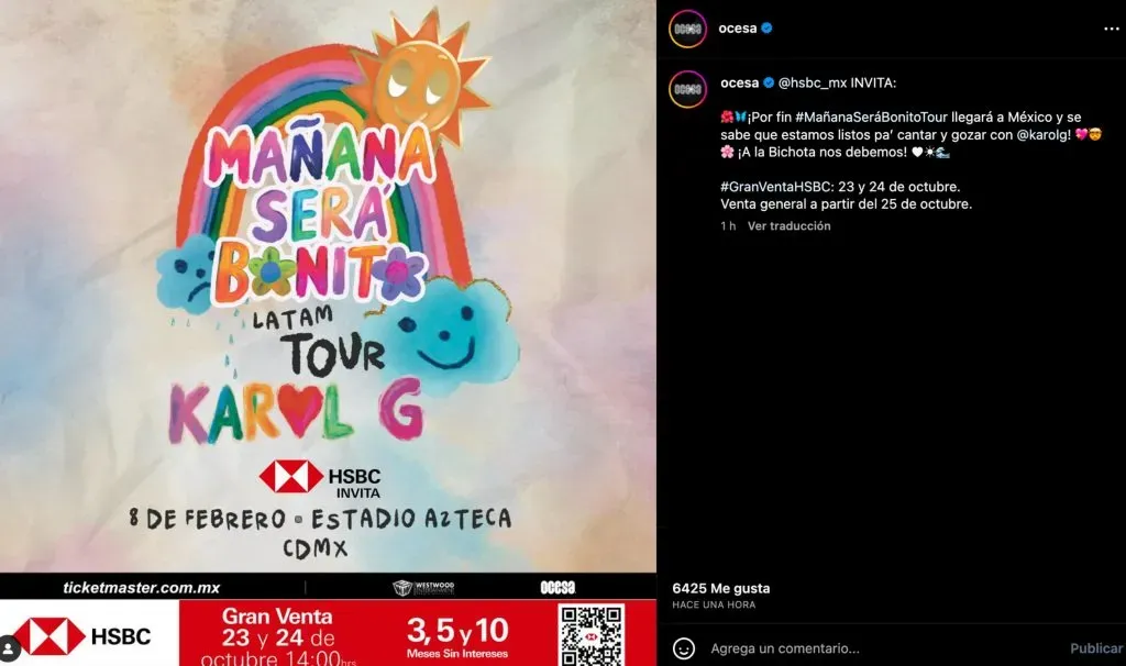 Fecha de venta de boletos de Karol G en México (Instagram)