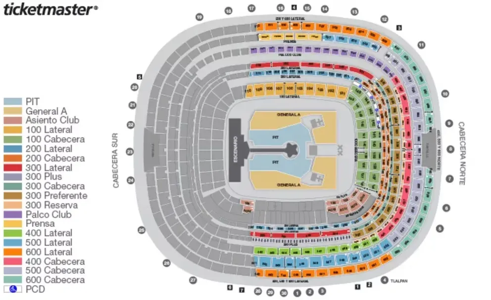 Localidades Estadio Azteca.