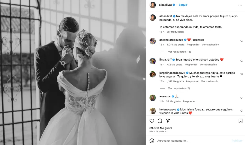 Este fue el mensaje de Alba Silva, la pareja de Sergio Rico, tras su grave accidente. Foto: Instagram.