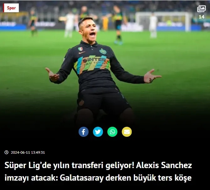 La publicación del medio Yeniakit sobre la opción de Alexis en Trabzonspor (Captura)