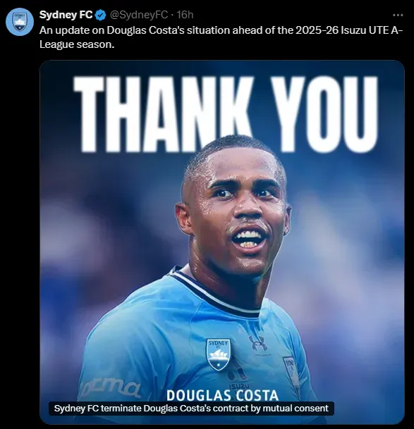 Diego Costa deja Sydney FC (Foto: X).