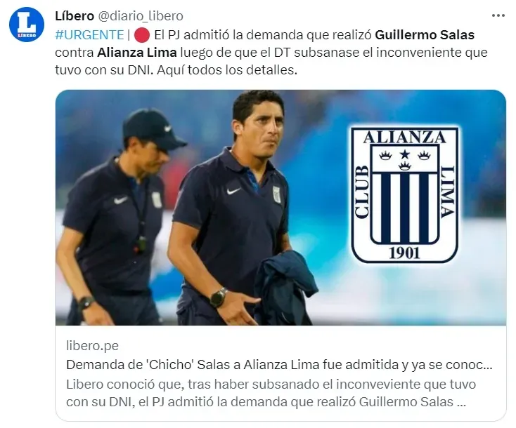 Guillermo Salas sigue con su demanda contra Alianza Lima. | Créditos: Diario Líbero.