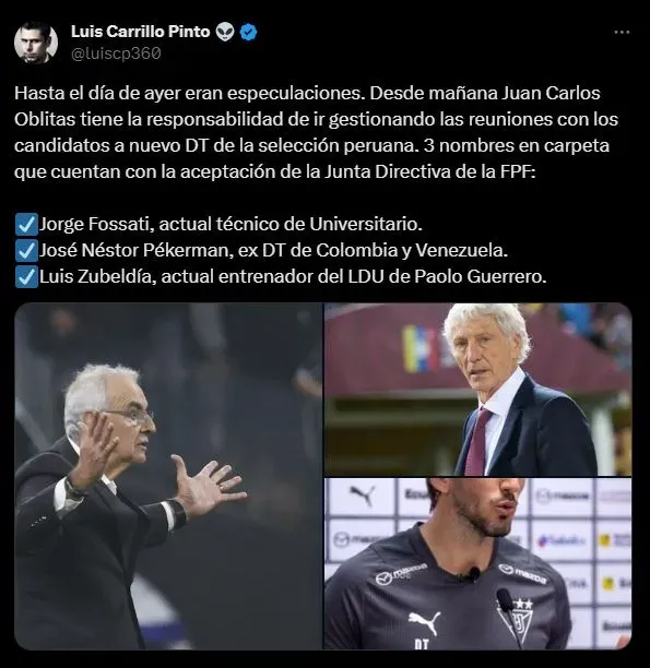 Los posibles seleccionadores para Perú. (Foto: Twitter).