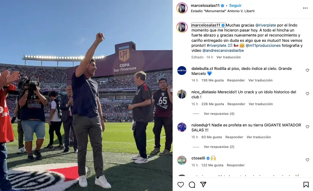 El mensaje de Marcelo Salas tras el homenaje de River Plate. Foto: Instagram.