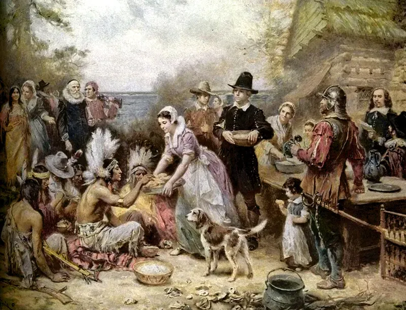 Pintura de la celebración de Acción de Gracias en 1621