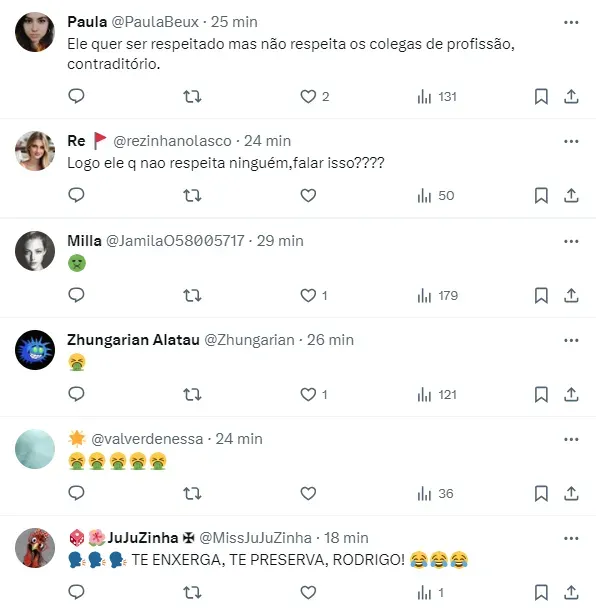 Internautas comentam falas de Rodriguinho – Foto: Twitter
