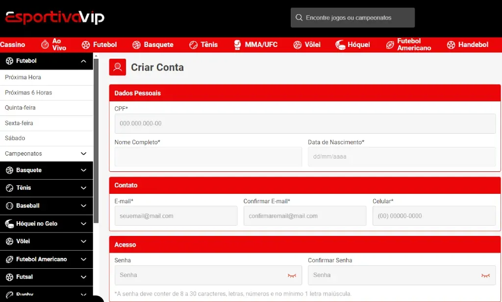 Como abrir uma conta na Esportiva VIP