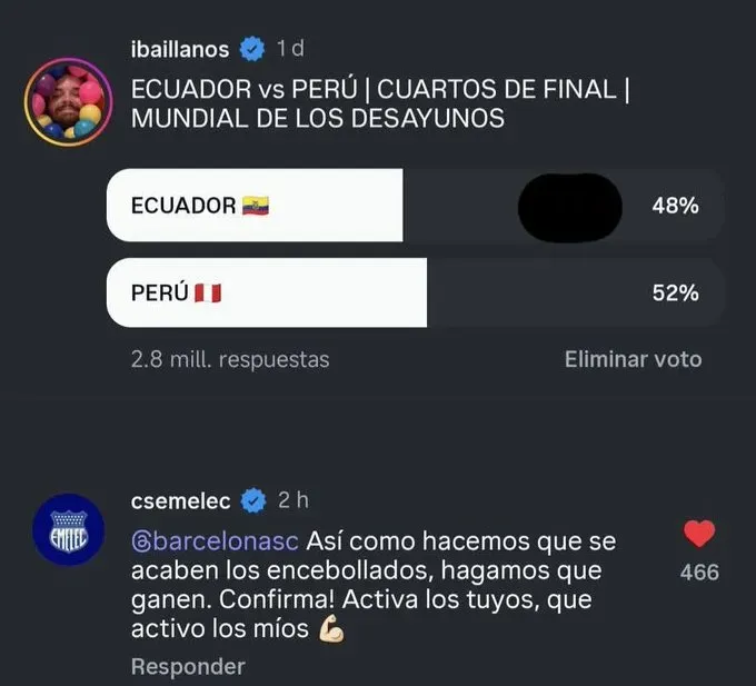 El comentario de Emelec a Barcelona SC por el Mundial de Desayunos. (Foto: Captura de pantalla)