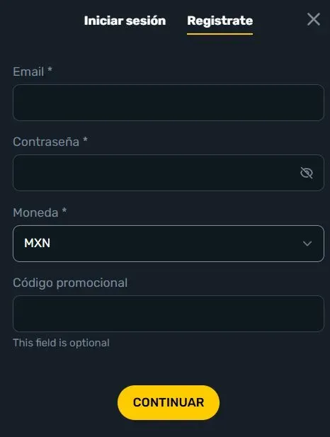 Registro con el código promocional en Campeonbet