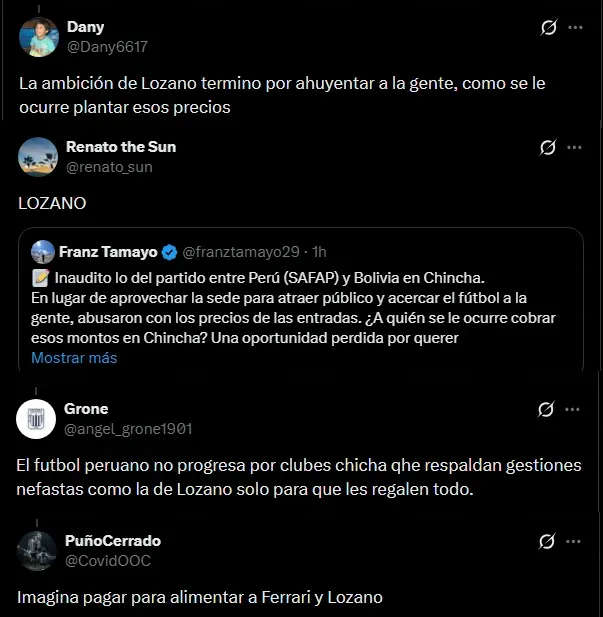 Hinchas se quejan por Agustín Lozano (Foto: X).