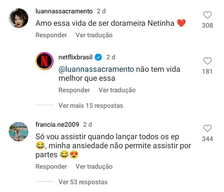 Comentários internautas – Foto: Instagram Netflix Brasil