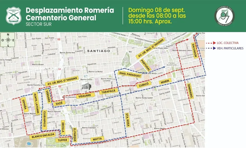 Mapas de los desvíos y cortes de tránsito sector sur | Foto: Carabineros de Chile