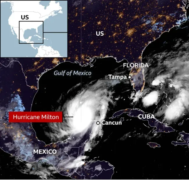 El huracán Milton y la imagen del servicio meteorológico norteamericano en la mañana del martes.