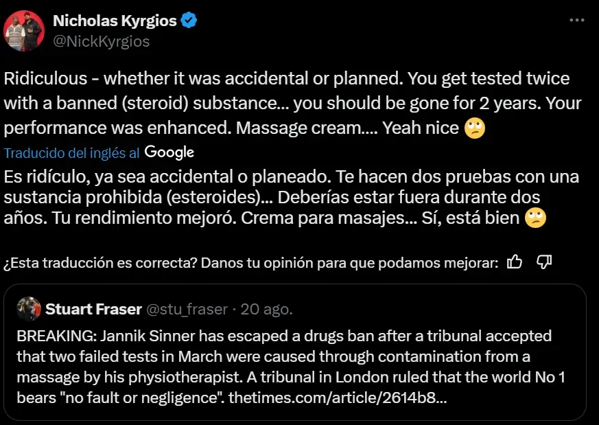 Nick Kyrgios atacó a Jack Sinner por su doping