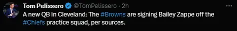 Zappe will be with the Browns, according to Tom Pelissero. Via @TomPelissero.