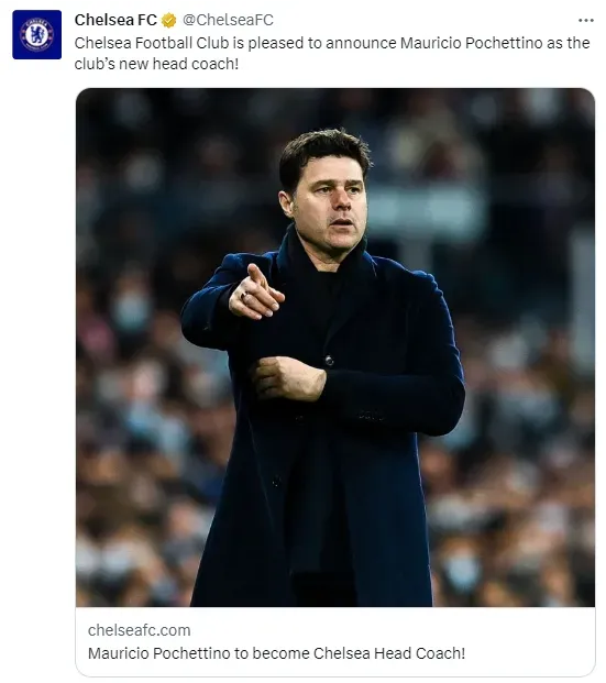 La publicación con la que Chelsea anunció el arribo de Mauricio Pochettino.