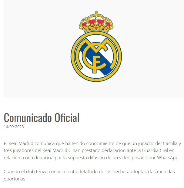 El comunicado oficial de Real Madrid.