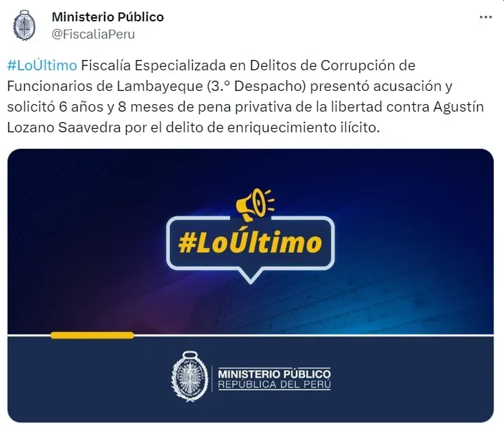 Fiscalía anunció la denunia contra Agustín Lozano. (Foto: Ministerio Público)