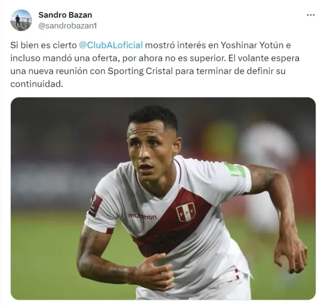 Yotún jugando para Perú. (Foto: Captura cuenta X Sandro Bazán)