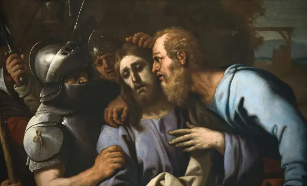 Momento en que Judas entrega a Jesús