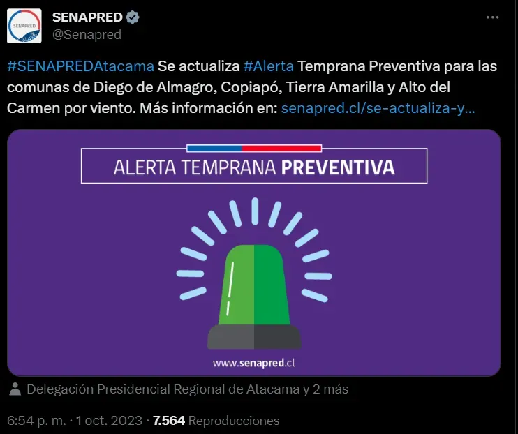 Senapred vía Twitter “X”