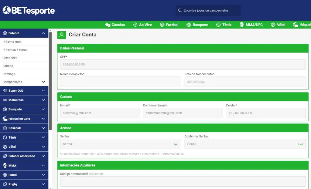 Como abrir uma conta na BETesporte