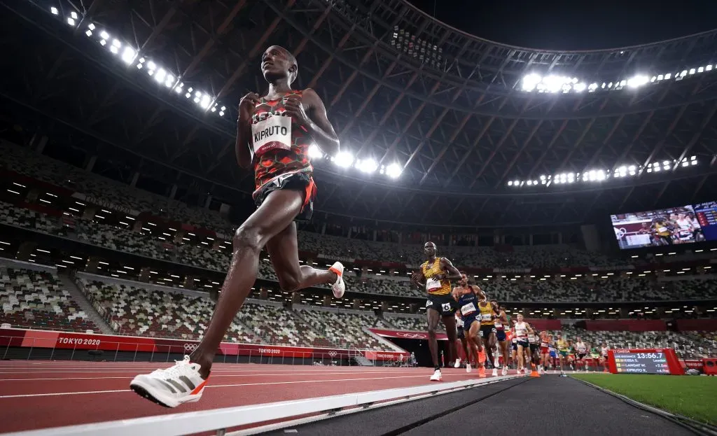 TOKYO, JAPAN – JULY 30: Rhonex Kipruto competes in the Men’s 10,000m Final on day seven of the Tokyo 2020 Olympic Games at Olympic Stadium on July 30, 2021 in Tokyo, Japan. (Photo by Patrick Smith/Getty Images)