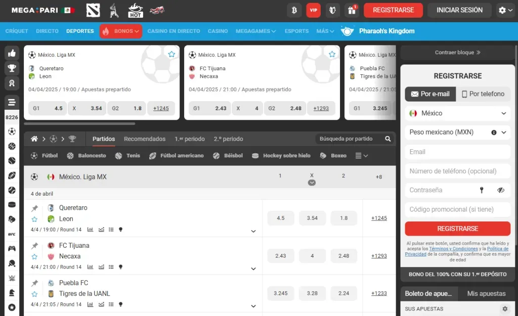 Megapari oferta de deportes