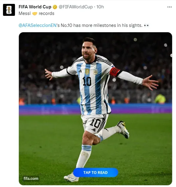 La publicación de la FIFA sobre Lionel Messi.
