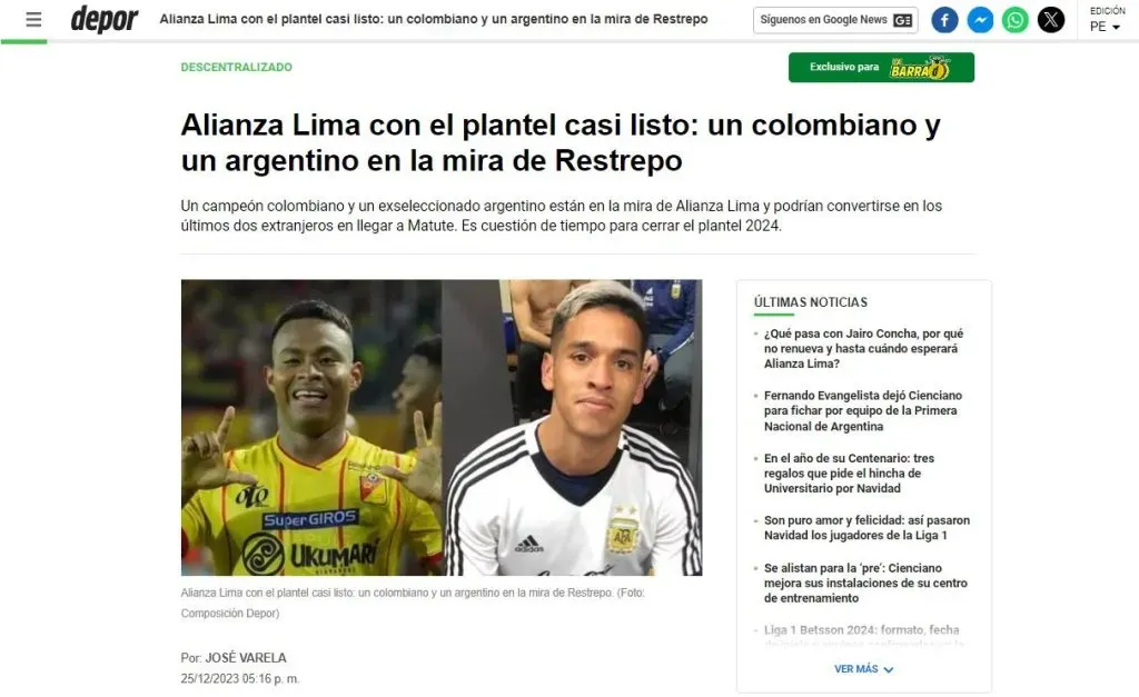 Novedades sobre el mercado en Alianza Lima. (Foto: Diario Depor).