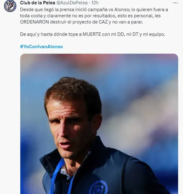 La campaña de la afición de Cruz Azul a favor de Iván Alonso (Twitter)