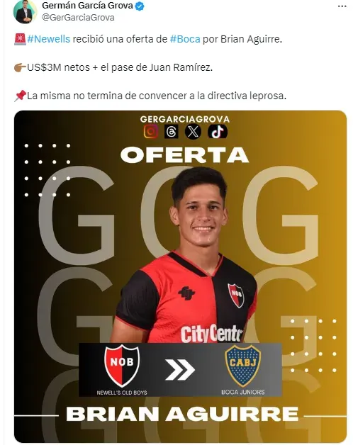 La oferta de Boca por Aguirre.