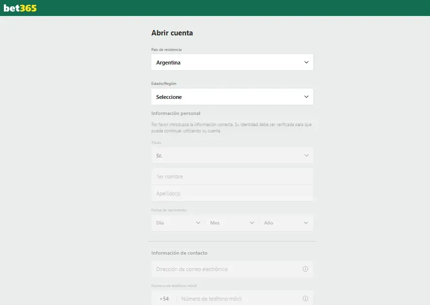pantalla de registro donde se pone el código de bono bet365