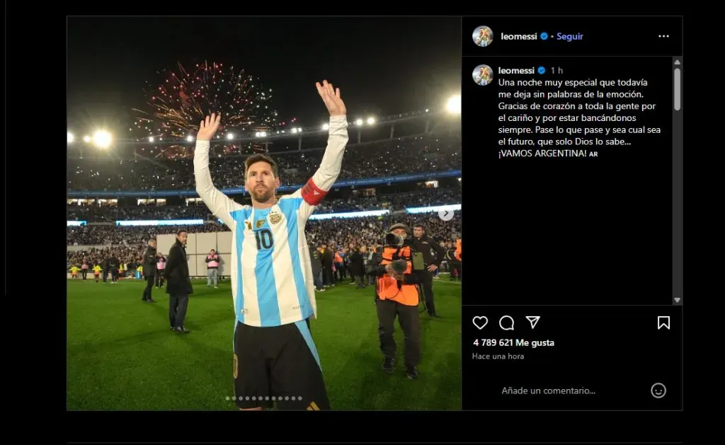 El posteo de Messi en su cuenta de Instagram que mantiene la duda sobre su participación en el Mundial 2026.