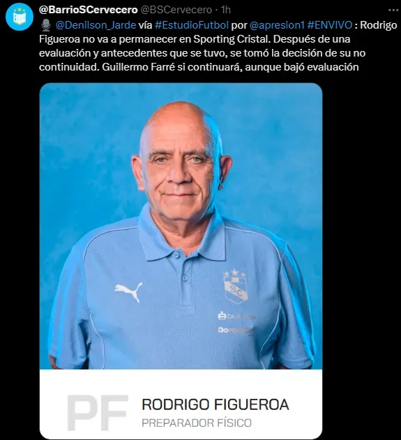 Rodrigo Figueroa deja Sporting Cristal (Foto: X).