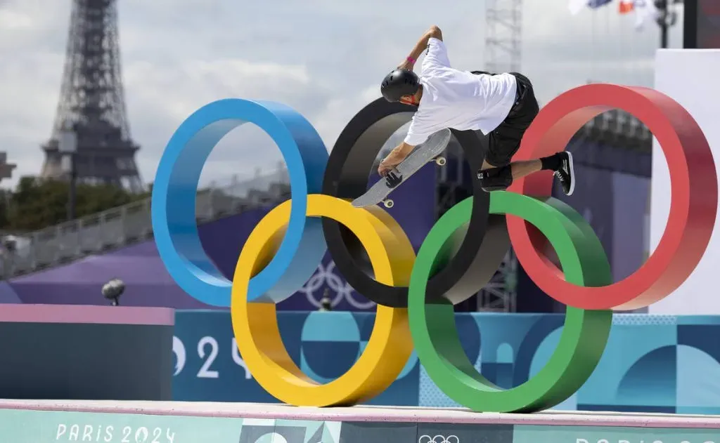 El símbolo olímpico, presente en la pista de skate de París 2024, como en todas las competencias. (Imago)