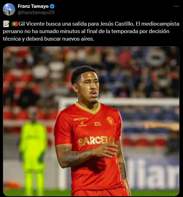 Jesús Castillo dejará Gil Vicente (Foto: X).