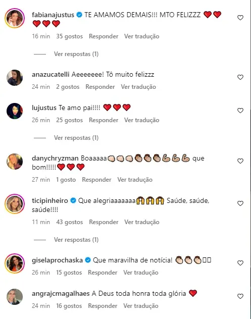 Fãs de Roberto Justus comemoram recuperação nas redes sociais - Foto: Instagram