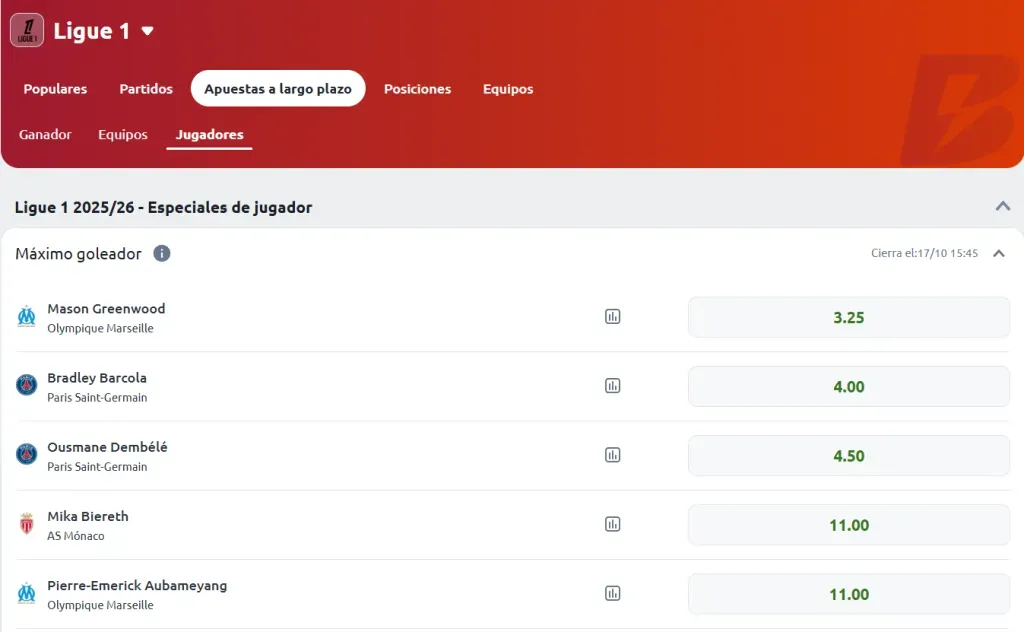 Captura realizada desde la web de Betano