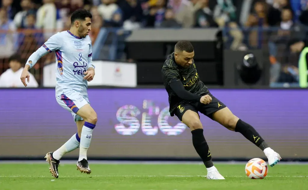 Kylian Mbappe vs. Riyadh XI en el King Fahd International Stadium de Arabia Saudita en enero del 2023. Getty Images.