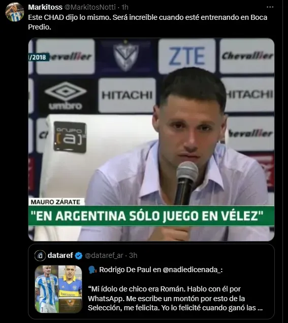 Los hinchas de Boca se acordaron de Mauro Zárate por Rodrigo De Paul.