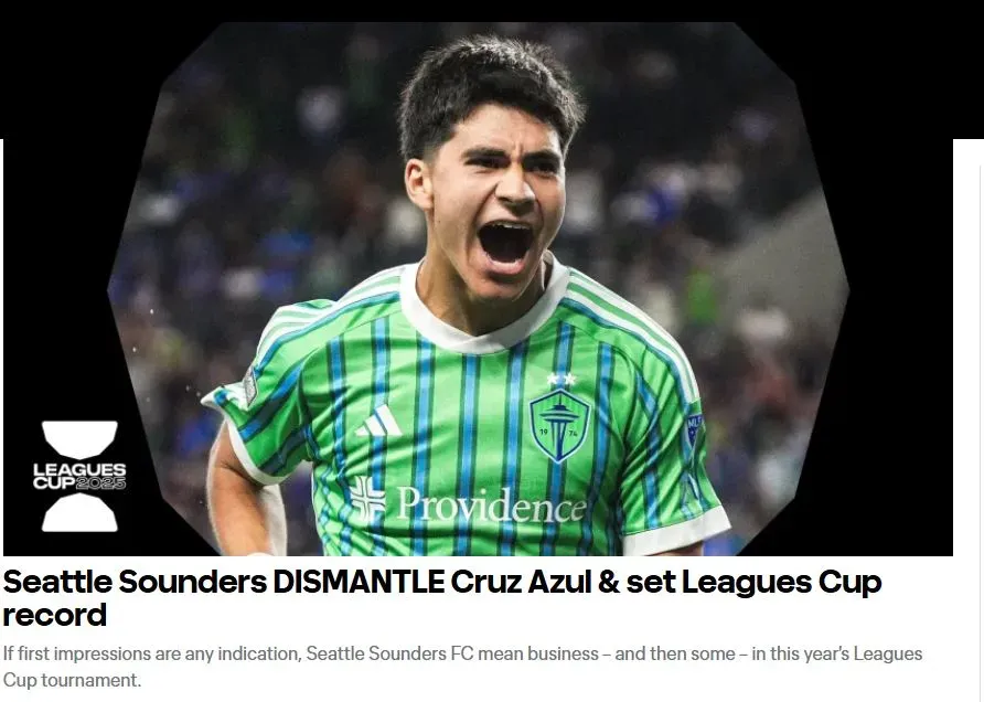 Portada de la MLS sobre la humillación de Cruz Azul ante Seattle Sounders