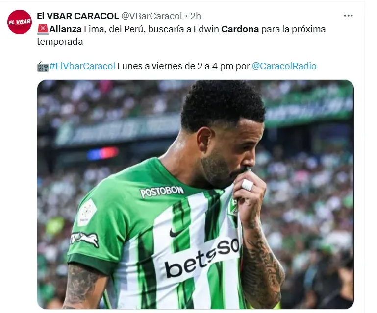 Cardona en Atlético Nacional. (Foto: X)