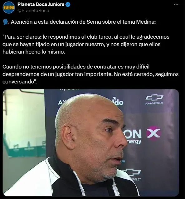 Serna dio detalles de la situación de Medina.